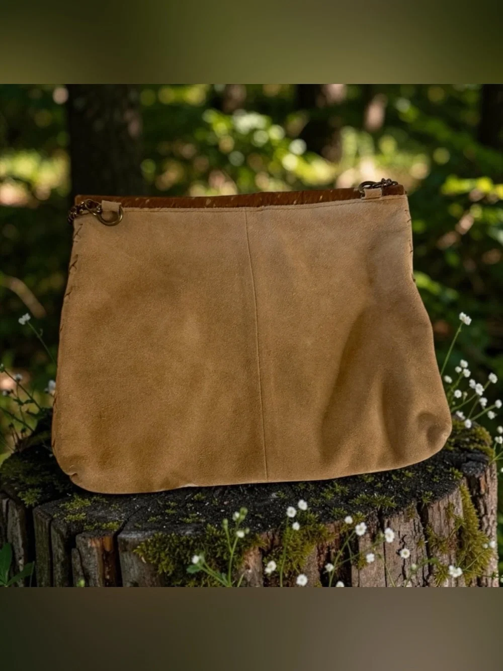 Jane Marie Gold Foil Hairon Suede Leather Crossbody Bag